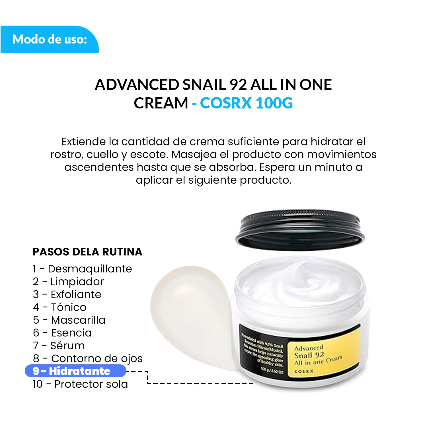 COSRX Crema Facial Reparadora – Advanced Snail 92 All In One Cream 100ml + Regalo Mini Sachets - Image 3