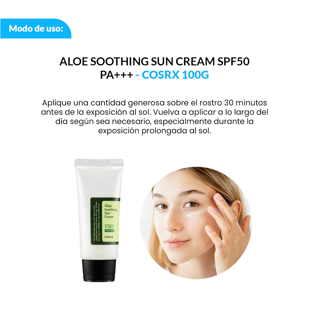 COSRX Protector Solar Hidratante Calmante – Aloe Soothing Sun Cream SPF50+ PA+++ 50ml - Image 3