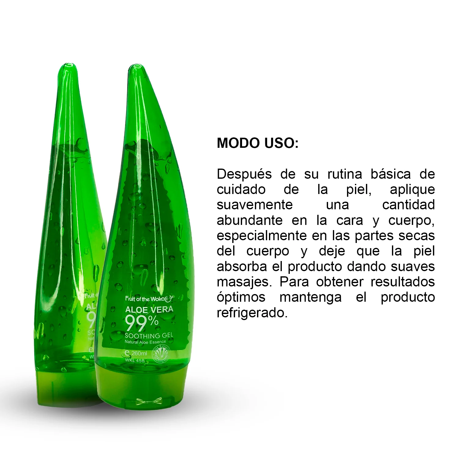 FRUIT OF THE WOKALI – Hidratación y Cuidado Facial/Corporal – Gel Calmante Aloe Vera 99% – 260ml - Image 4