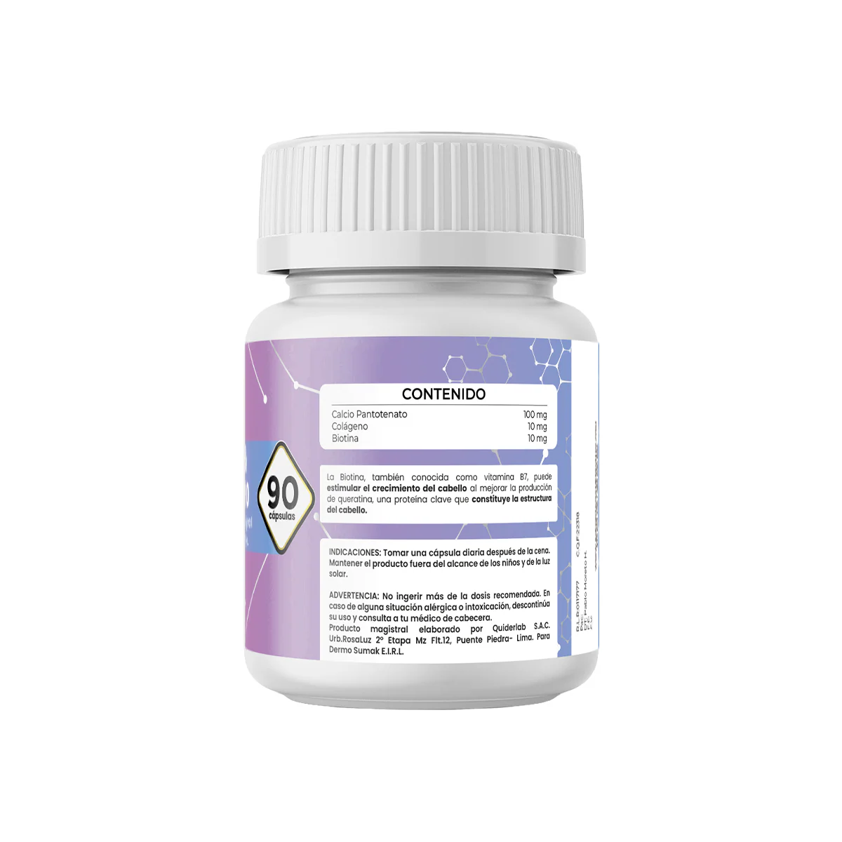 Biotina 10 mg &  Colágeno 10 mg x 90 Cápsulas - Dermo Sumak - Image 3