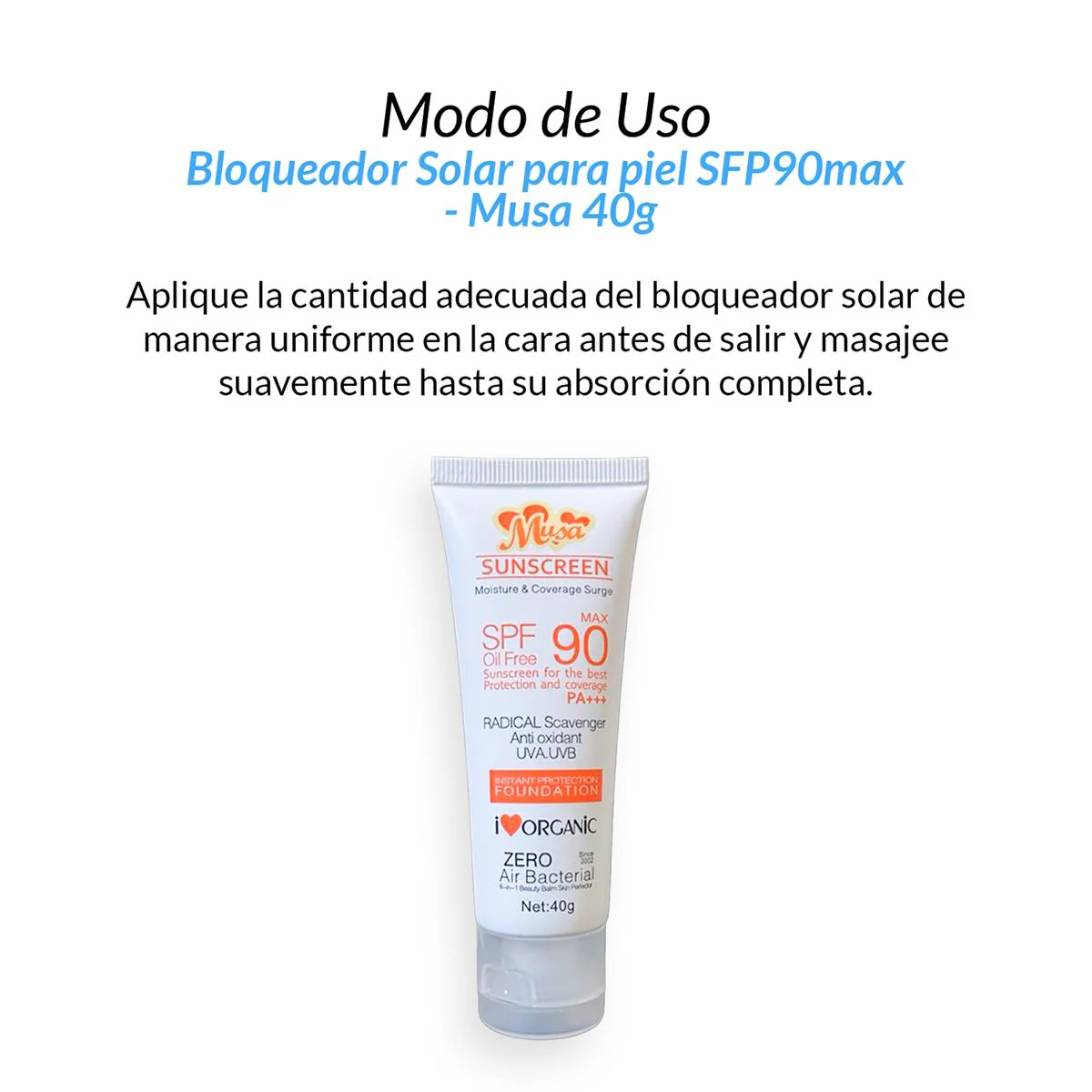 Bloqueador solar para piel SFP90max - Musa 40g - Image 3
