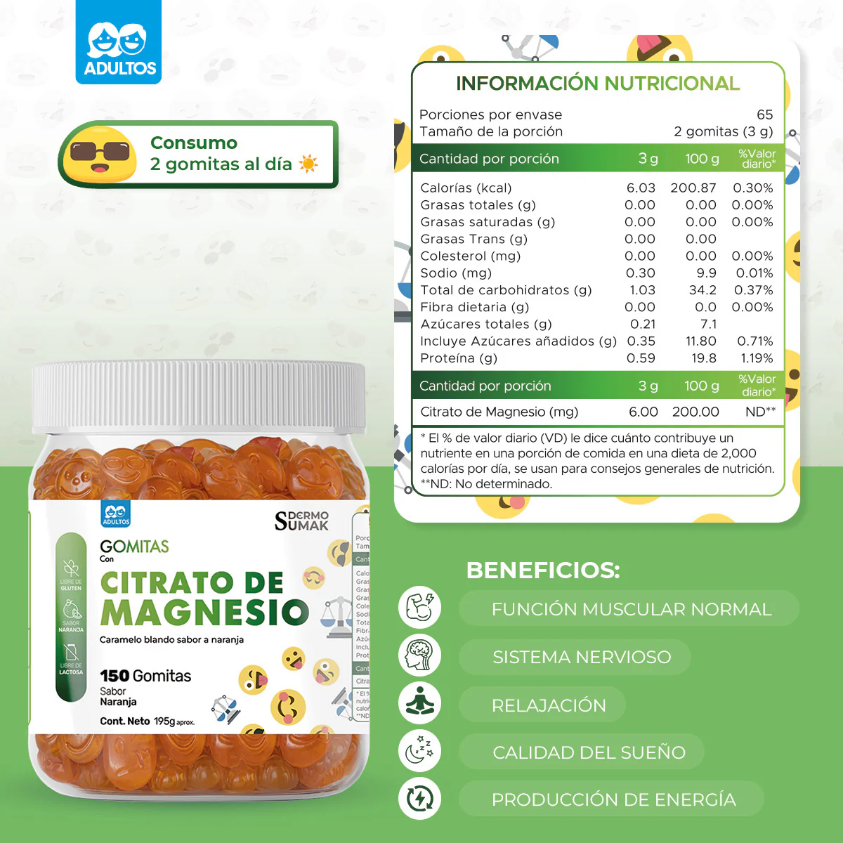 GOMITAS CITRATO DE MAGNESIO - ADULTO 150 GOMITAS - DERMO SUMAK - Image 4