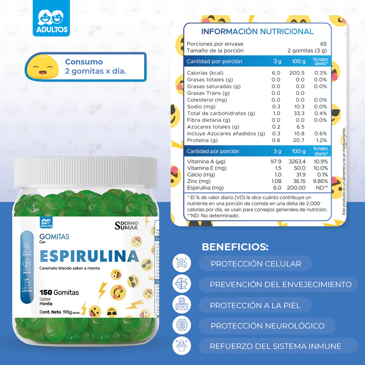 GOMITAS ESPIRULINA - ADULTO 150 GOMITAS - DERMO SUMAK - Image 4