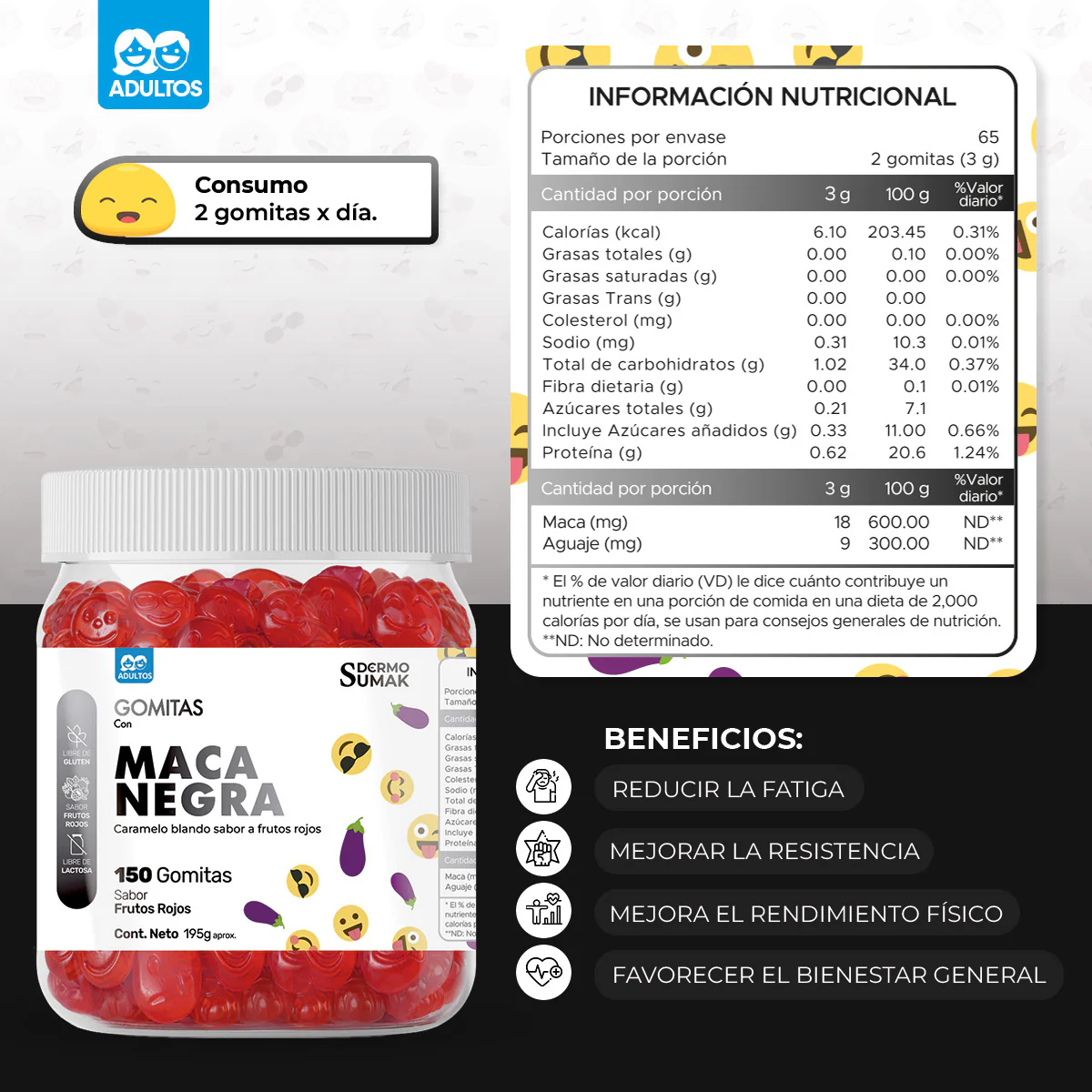 GOMITAS MACA NEGRA - ADULTO 150 GOMITAS - DERMO SUMAK - Image 4