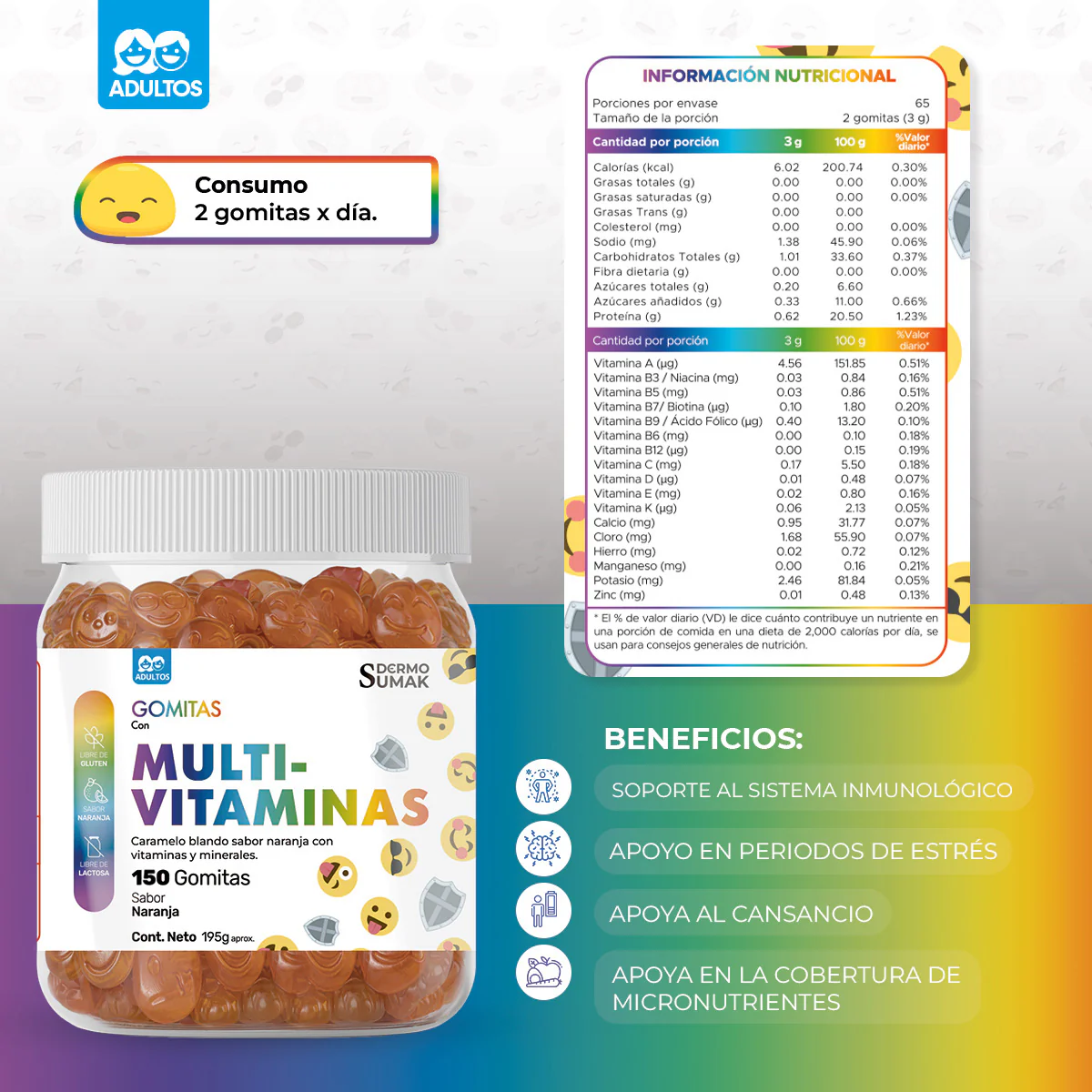 GOMITAS MULTI-VITAMINAS - ADULTO 150 GOMITAS - DERMO SUMAK - Image 4