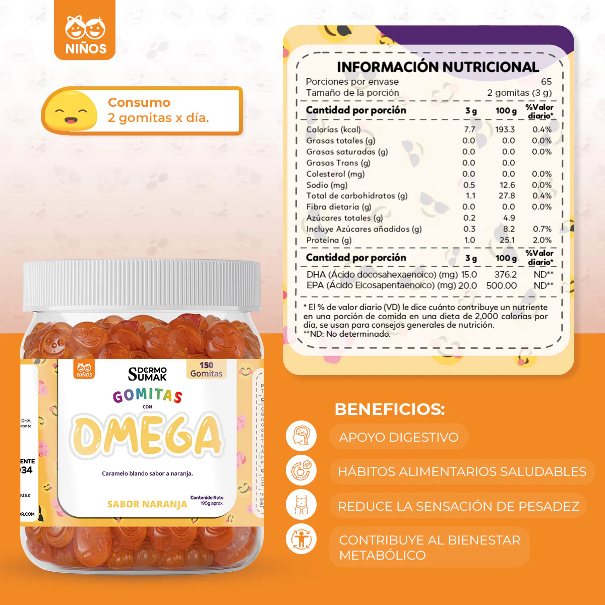 GOMITAS OMEGA - NIÑOS 150 GOMITAS - DERMO SUMAK - Image 4