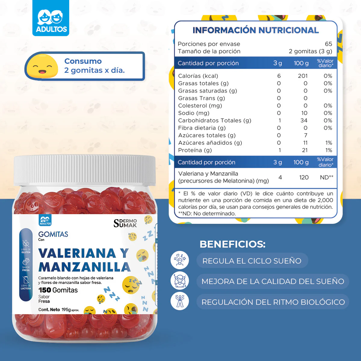 GOMITAS VALERIANA Y MANZANILLA - ADULTO 150 GOMITAS - DERMO SUMAK - Image 4