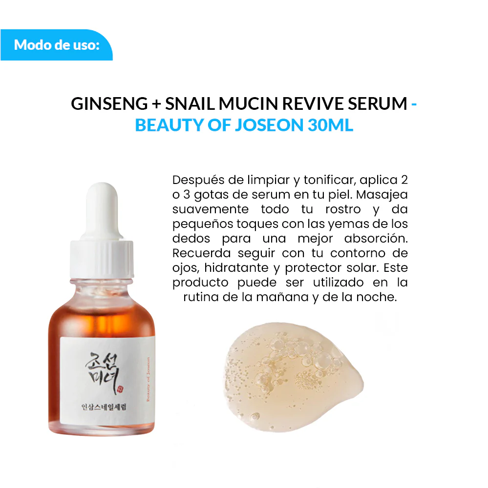 Beauty of Joseon Suero Facial Reparador - Revive Ginseng + Mucina de Caracol 30ml - Image 3